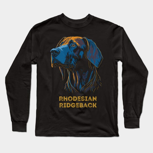 Rhodesian Ridgeback Dog Portrait Southern Africa | Ridgeback Breed | Family Guard Dog Long Sleeve T-Shirt by BraaiNinja